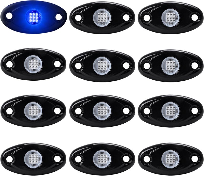 LY8 12 Pods Blue LED Rock Lights Neon Underglow Light for Car Truck ATV SUV Under Body Glow Light Trail Fender Lighting - Image 1